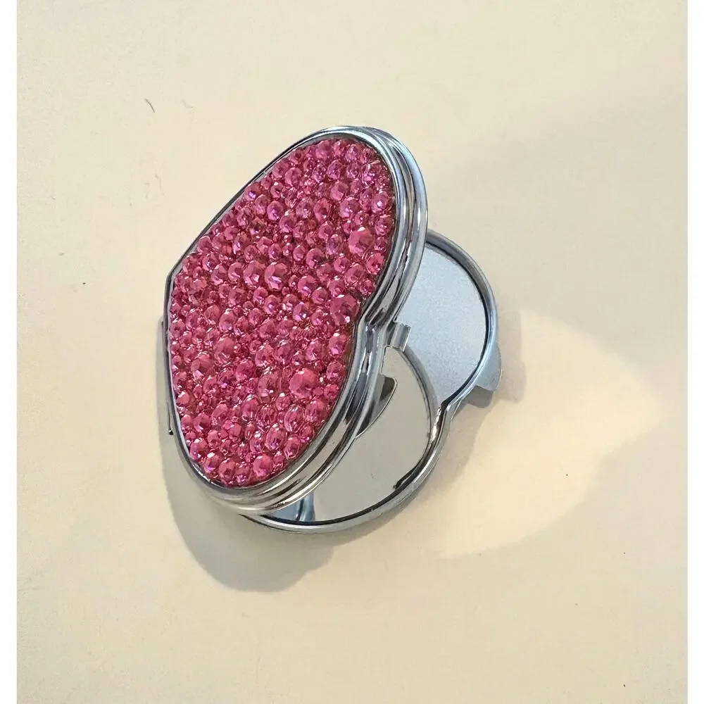 Hot Pink Heart Rhinestone Compact Mirror